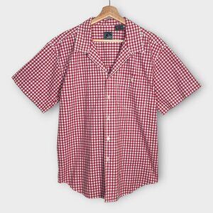 Lizwear Button Up Shirt Mens LARGE Short Sleeve Red Check 100% Cotton